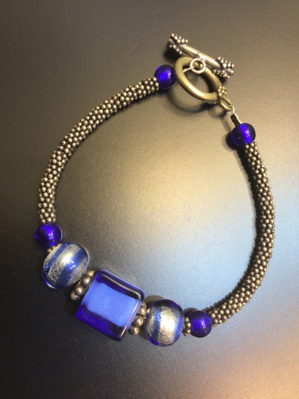 Artisan Cobalt Blue Art Glass Toggle Bracelet